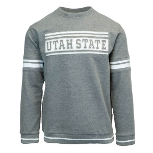 Utah State Striped Patch Graphite Fleece-Lined Crew Sweatshirt